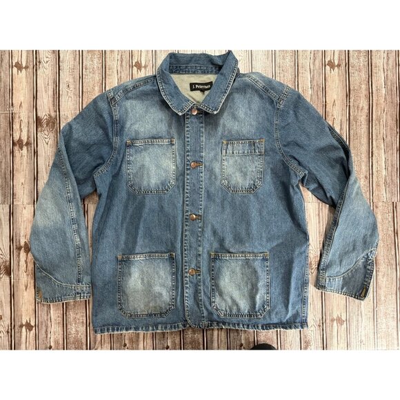 J.Peterman buttons Chore denim jacket size Large mediun wash Vintage